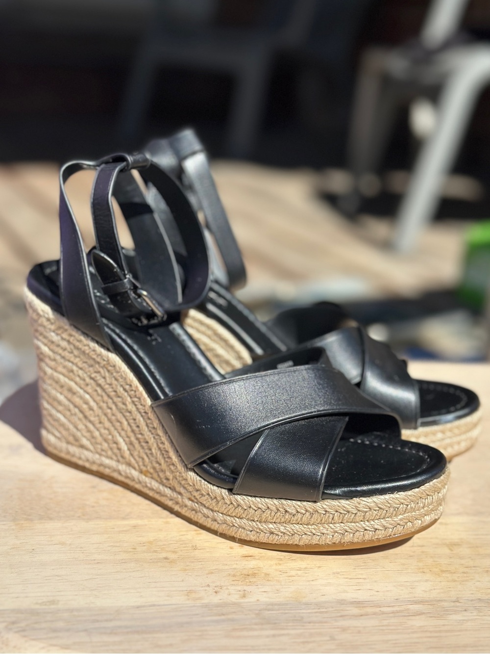 Coach Black Espadrille Wedge Sandals with Ankle Strap